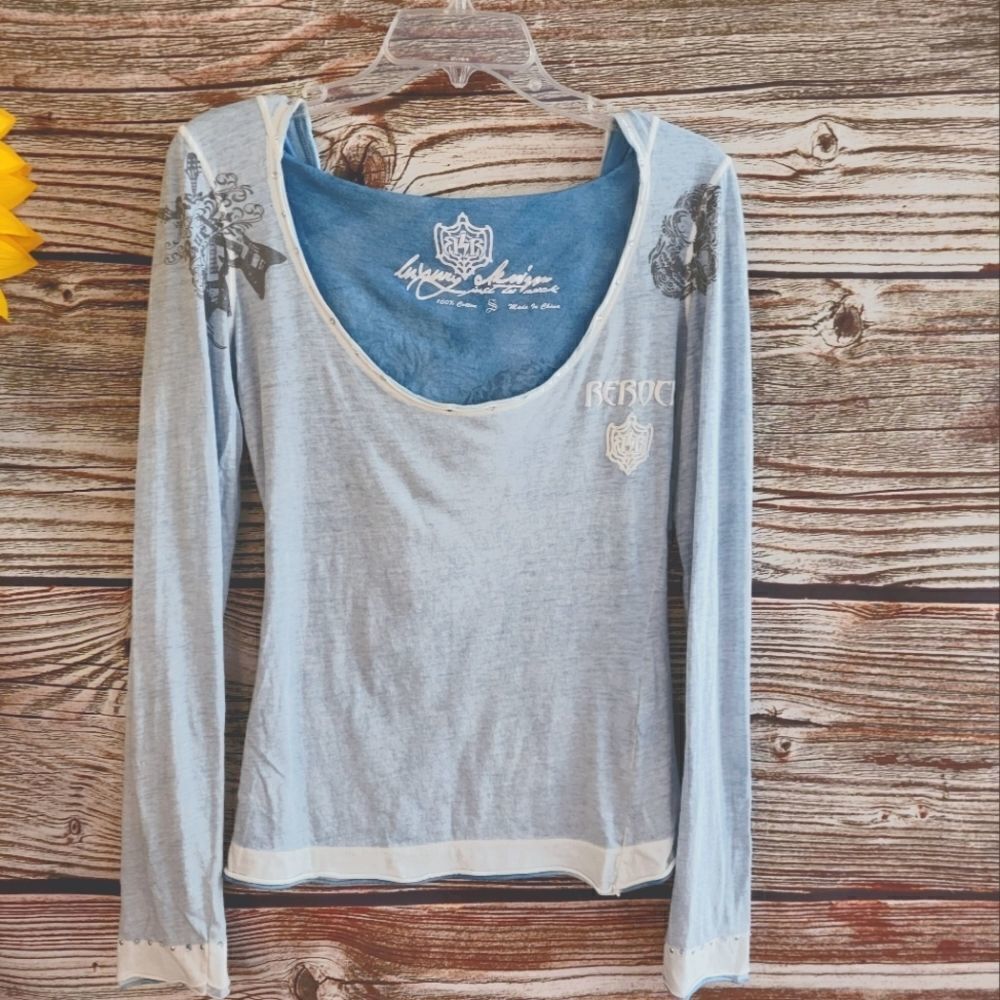"ReRock Luxury" Woman's LT weight hoodie ,long sleeve ,blue/white size:s Pre-own